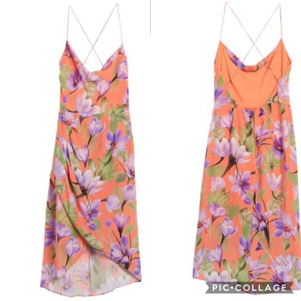 Alice + Olivia Reena cowl neck Floral Palm Coral 2